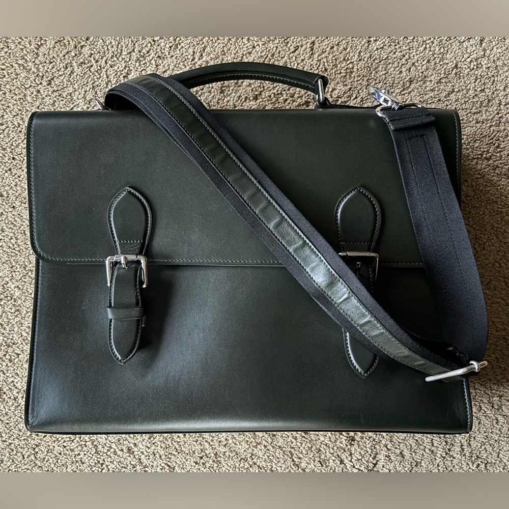 Leo et Violette Convertible Leather Satchel Backpack Messenger Bag Moss Green